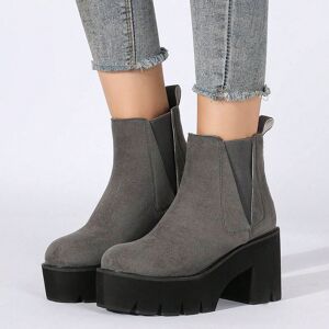 SHEIN Women's Short Y2k Retro Chelsea Booties With Waterproof Platform, Round Toe, Chunky Sole For Autumn/winter Grey EUR35,EUR36,EUR37,EUR38,EUR39,EUR40,EUR41,EUR42,EUR43 Women