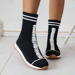 SHEIN Ladies' Latest Round-toe Flat Heel Knitted Ankle Boots, Casual, Comfortable, Stylish, Slimming, Elastic Stocking Boots Black CN36,CN37,CN38,CN39,CN40,CN41,CN42,CN43 Women