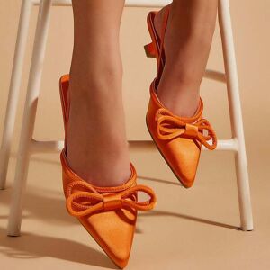 SHEIN Women's Orange High Heels, 2023 New Arrival, Discounted Satin Fabric With Stylish Appearance, Stiletto Heel With Open Toe, Adjustable Bowtie, Comfortable 4cm Height Orange CN35,CN36,CN37,CN38,CN39,CN40,CN41 Women