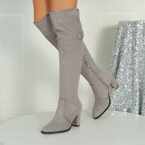 SHEIN Fall & Winter Over-The-Knee High Boots For Women With Chunky Heel, Square Toe, Suede Material, Fashionable And Sexy (Half Size Larger) Grey CN36,CN37,CN38,CN39,CN40,CN41,CN42,CN43 Women