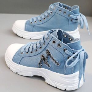 SHEIN Women's Casual Sports Shoes Lightweight High Top Combat Boots Thick Bottom Denim Style Canvas Shoes Spring Short Boots Zipper High Top Women's Shoes Blue CN35,CN36,CN37,CN38,CN39,CN40,CN41 Women