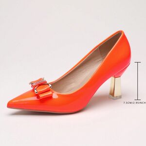 SHEIN Europe And America Style Sexy All-Match Women's Single Shoes, Pointed Toe Shallow Mouth With Bowknot, High Heels Or Chunky Heels For Spring And Autumn Orange CN36,CN37,CN38,CN39,CN40,CN41,CN42,CN43 Women