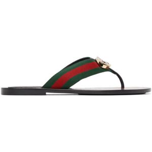 Gucci Black & Green GG Flat Sandals  - 8476 V.R.V/NERO - Size: IT 35 - female