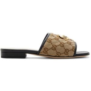 Gucci Beige Canvas GG Slides  - 9765 BEIGE EBONY NER - Size: IT 35 - female