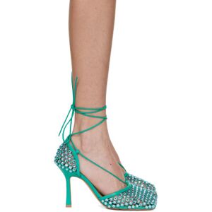 Bottega Veneta Green Sparkle Stretch Web Heels  - 3227 Acid Turquoise - Size: IT 37 - female