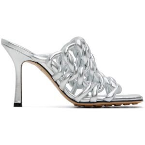 Bottega Veneta Silver Stretch Mule Heeled Sandals  - 1414 Silver - Size: IT 38.5 - female