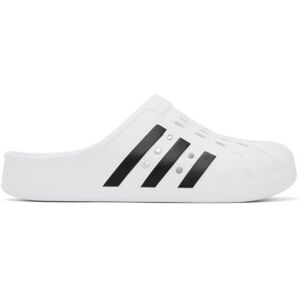 adidas Originals White Adilette Clogs  - Ftwr White / Core Bl - Size: US US 10.5 Women / US 9 Men - female