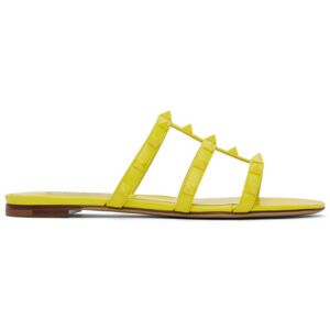 Valentino Garavani Yellow Rockstud Slides  - N5A Shocking Yellow - Size: IT 35 - female