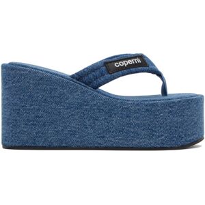 Coperni Blue Denim Branded Wedge Sandals  - Washed Blue - Size: FR 36 - female