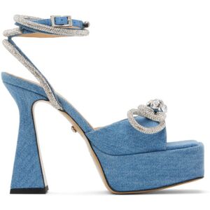 MACH & MACH Blue Double Bow Platform Denim Heels  - Denim Blue - Size: IT 36.5 - female