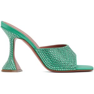 Amina Muaddi Green Lupita Crystal Heeled Sandals  - Caribbean - Size: IT 37 - female