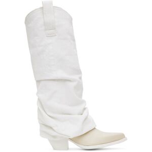 R13 White & Off-White Mid Cowboy Denim Sleeve Boots  - White Denim - Size: IT 35 - female