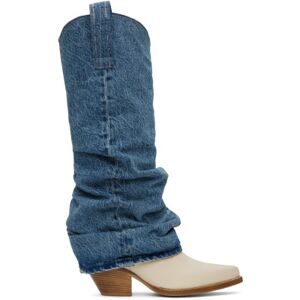 R13 Blue & White Mid Cowboy Denim Sleeve Boots  - Indigo - Size: IT 35 - female