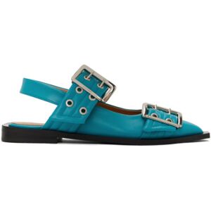 GANNI Blue Feminine Buckle Ballerina Flats  - 082 Algiers Blue - Size: IT 36 - female