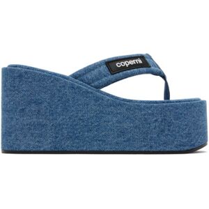 Coperni Blue Denim Branded Wedge Sandals - Washed Blue - Size: FR 36 - female