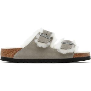 Birkenstock Gray Narrow Arizona Shearling Sandals  - Stone Coin/Natural - Size: IT 35 - female