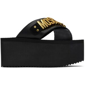 Moschino Black Lettering Logo Wedge Sandals  - 000 * Nero - Size: IT 39 - female