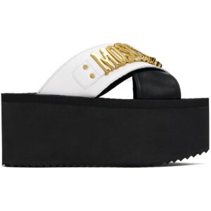 Moschino Black & White Lettering Logo Wedge Sandals  - 00A * Fantasy Color - Size: IT 36 - female