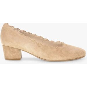 Gabor Wide Fit Gigi Suede Scalloped Edge Block Heel Court Shoes, Sand - Sand - Female - Size: 6.5