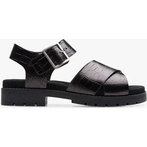 Clarks Orinocco Wide Fit Textured Leather Cross Strap Sandals, Black - Black Interest - Female - Size: 4