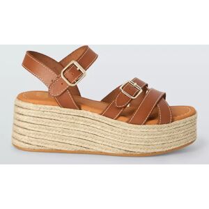 John Lewis Kassie Leather Buckle Flatform Wedge Espadrilles - Tan - Female - Size: 6