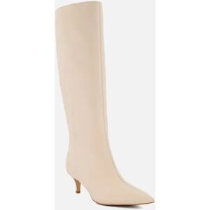 Dune London Women's Ladies Smooth - Kitten-Heeled Knee-High Boots - Cream - Size: 5