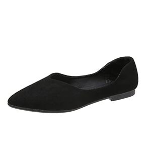 Generic Ladies Fashion Solid Color Pointed Toe Casual Shoes Shallow Flat Shoes Casual Shoes 8 (Black, 5.5)