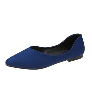 Generic Breathable Shoe Ladies Fashion Solid Color Pointed Toe Casual Shoes Shallow Flat Shoes Womens Casual Heels Shoes (Blue, 6)