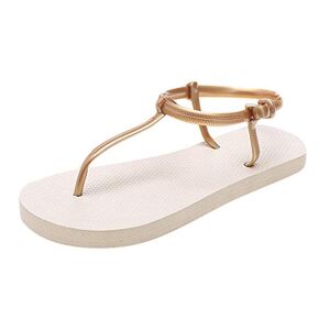 Generic Women'S Strappy Sandals Women'S Flat Sandals Sandals Flip Slippers Women'S Single Shoes Flat Flops Summer Solid Casual Color Women'S Sandals Lightweight Women'S Platform Sandals (Gold, 36)