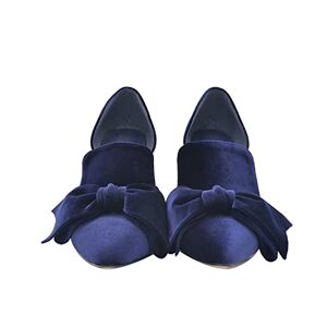 Asadfdaa High Heels Women'S Shoes Pearl Heels Pointed Toe Velvet Bow Simple Stiletto Party Shoes (Color : Blue, Size : 5)