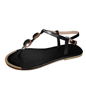 Generic Buckle Casual Flops Strap Toe Womens Shoes Roman Open Sandals Flip Summer Women'S Slipper Slip Slides Women (Black, 6)