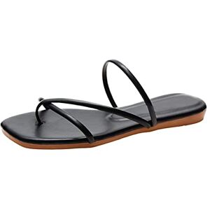 Generic Flat Sandals For Women Size 6 Square Toe Sandals Comfortable Cross Straps Wedding Sandals Lightweight Breathable Open-Toe Indoor Outdoor For Summer Fit Casual Vacation Beach Shoes