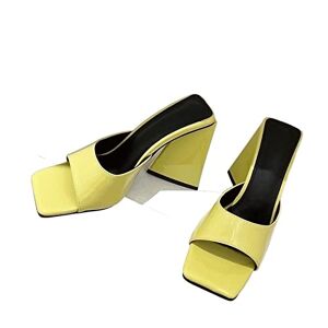 Abnmjki High Heels High Heels Slides Patent Leather Green Yellow Thick Block Heels Slippers Party Shoe (Size : 5.5 Uk)
