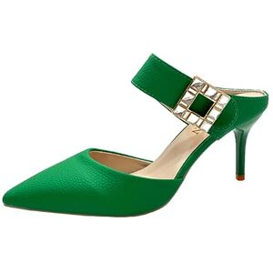 Skinii Women Shoes， Crystal Buckle Pumps Women Pointed Toe Thin Heels Party Shoes Woman Green High Heeled Sandals Shoes (Color : Green, Size : 37)