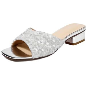 Lipijixi Sequined Cloth Low Heele Mules For Women Square Toe Sparkly Sandals Slingback Sandals Slides Backless Silver Slip On Dress Sandals Size 5