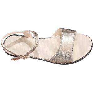 Generic Care Shoes Women'S Elderly Care Women Casual Side Hollow Belt Buckle Flat Roman Shoes Summer Sandals Shoes Silver Women'S Trainers, Gold, 4 Uk