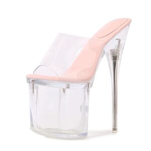 Uyttlhk Stilettos Sexy Slipper Platform Super High Heel 19cm Transparent Super Car Model Nightclub Princess Model Large Size Women (Color : Pink, Size : 2.5 Uk)