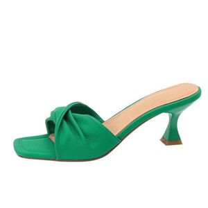 Uyttlhk Summer Thin Heel Slippers Women Fashion Pleated Square Toe Green Orange Women Sandals Casual Elegant Ladies Dress Shoes (Color : Green, Size : 2.5 Uk)