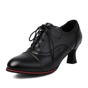 Erikenurben Women Perforated Lace Up Kitten Heel Court Shoes Vintage Wingtip Oxford Shoes Business Low Top Booties Black Size 47