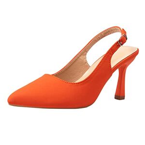Generic Plain Pointed Flat Buckle Thin High Heel Sandals Women Shoes 38, Orange, 9 Uk