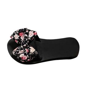 Vpqilh Womens Bow Sandals Uk Clearance Ladies Cute Casual Sandal Platform Slippers Open Toe Sliders One-Strap Slide Floral Printing Slipper For Spring Summer Walking Travelling Poolside Shoes