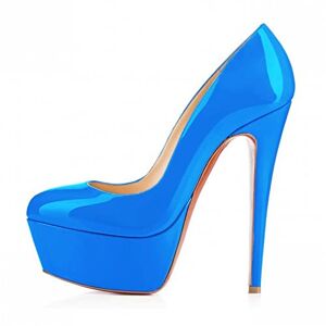 Asadfdaa High Heels Candy Color Platform Ladies High Heels Round Toe Patent Leather High Heels Ladies Sexy Party Wedding Light Color Ladies Shoes (Color : Blue, Size : 5)