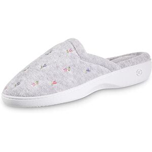 Totes Isotoner Women's Terry Slip on Clog Slipper with Memory Foam for Indoor/Outdoor Comfort, Heather Grey Flower Scalloped, 5.5/6 UK