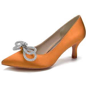 Asadfdaa High Heels Satin High Heels For Brides, Pointed Wedding Shoes, Buckles, Balls And Evenings (Color : Orange, Size : 10 5)