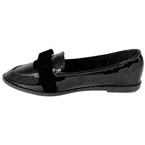 Skos Ladies Smart Slip-On Loafers Casual Work Patent Bow Comfy Flat Shoes Sizes 3-8 (8 Uk, Black (00173))