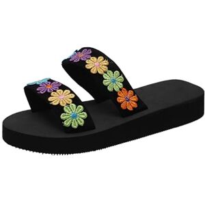 Generic Womens Low Mid Wedge Ladies Summer Simple Flowers Slope Heel Beach Non Slip Out Lightweight Large Size Sandals Slippers Women Size 12 Sandals (Black, 4)