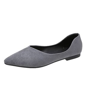 Generic Breathable Shoe Ladies Fashion Solid Color Pointed Toe Casual Shoes Shallow Flat Shoes Womens Casual Heels Shoes (Grey, 4.5)