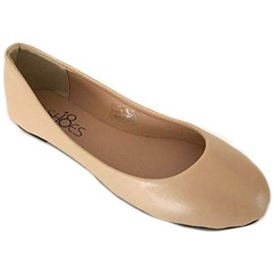 Shoes8teen Shoes 18 Womens Classic Round Toe Ballerina Ballet Flat Shoes 8600 Nude Pu UK 6