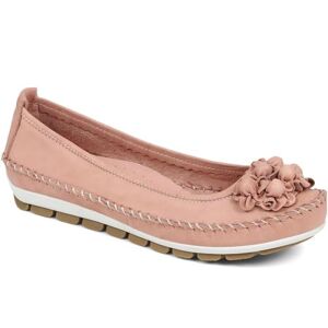 Pavers Women'S Floral Embellished Ballet Pumps In Rose Leather - Casual Shoes With Wide D/e Fit - Breathable Ladies Footwear - Size Uk 6 / Eu 39