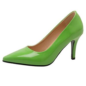 Gicoiz Dress Stiletto Heels Womens Pointed Toe Patent Pumps Slip On Formal Work Wedding Elegant High Heeled Party Shoes Green Size 12-51